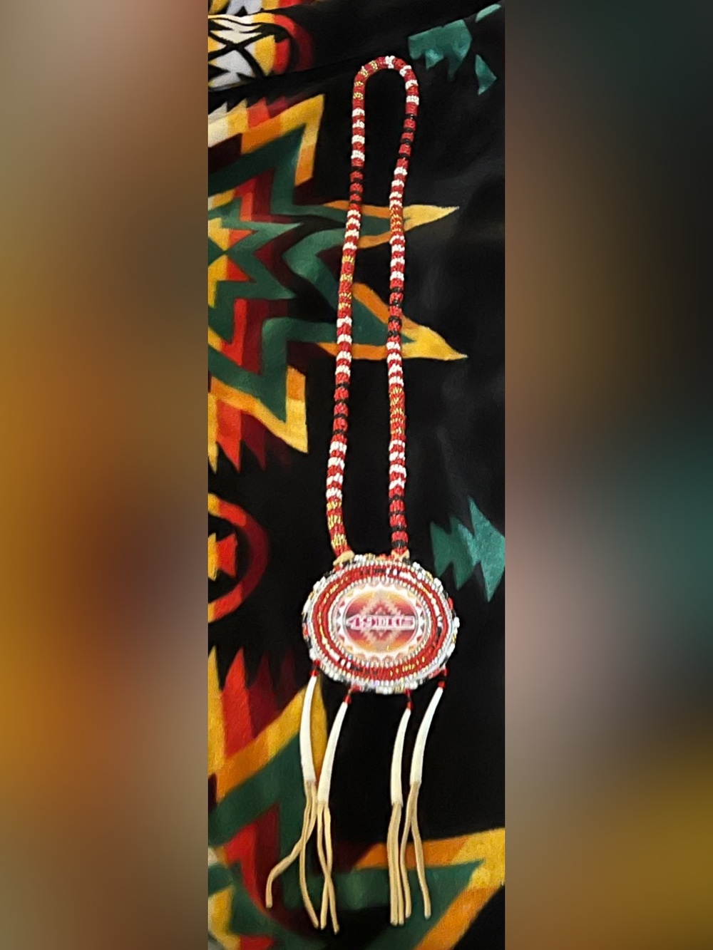 Handmade Red and White Beaded Dreamcatcher Necklace